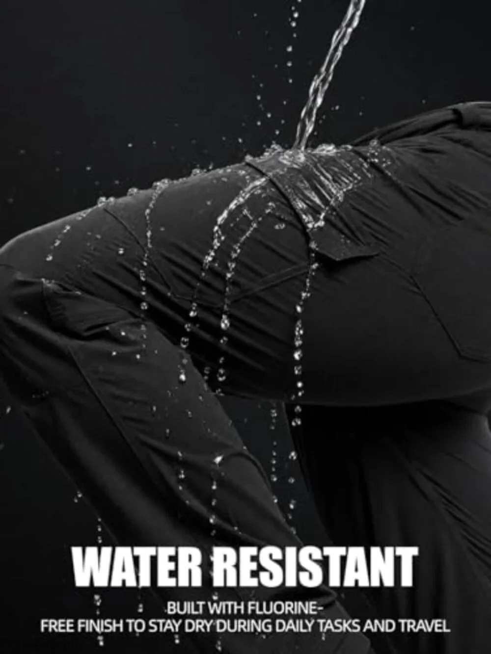 Men's Lightweight Stretch Cargo Work Pants, Water Resistant & Windproof with 8
